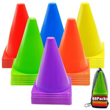 Imagem de 48 cones de futebol, cones de futebol de 23 cm para treinamento, cones multicoloridos, cones de treinamento de futebol esportivo, cones de campo para patinação, basquete, treinos de futebol (23 cm, 48