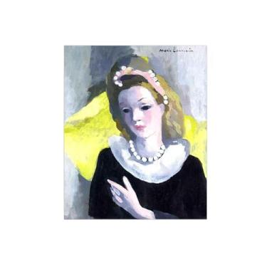 Imagem de BMZFYBS MariIe Laurncin Impressões de arte de parede famosas em tela - Imagem moderna de decoração de parede para casa - Menina com colar de pérolas - Reprodução de pintura de arte 40 x 50 cm sem