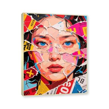 Imagem de NHLDZYH Moldura dourada champanhe. Imagem abstrata colorida de rosto de mulher, pôster estético de arte de retrato feminino, decoração de parede moderna para sala de estar escritório. A16. 60 x 80 cm