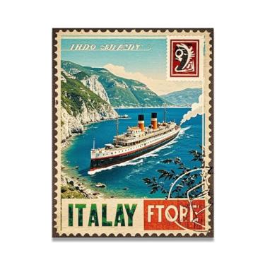 Imagem de Sépia Tone Coastal Journey Vintage Italian Steamship Impressão em tela - Carimbo de papel envelhecido 50 x 65 cm