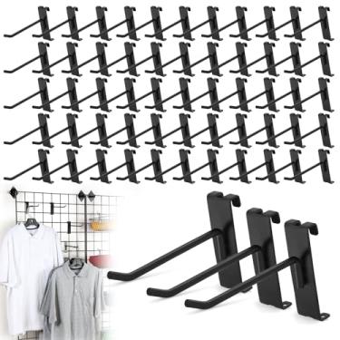Imagem de 60 ganchos de parede de grade, tela de 10 cm para painéis de grade, ganchos resistentes de carga de 9 kg para acessórios de parede de grade, gancho de metal para loja de varejo, garagem e feira (preta