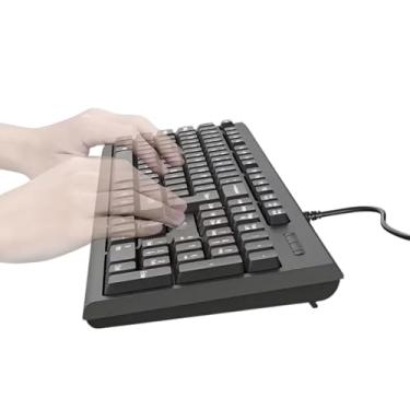 Imagem de Teclado USB Conectado Ergonômico - Preto, Compatível com Vários Sistemas para Escritório, Casa e Entretenimento - Durável, Sem Necessidade de Bateria, Teclado de Escritório | Teclado Ergonômico