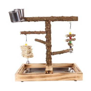 Imagem de Poleiro Para Aves,Área de Brincadeiras para Papagaios com Comedouros Integrados - Brinquedos Resistente a Mastigação para Periquitos com Estação de Alimentação para Treino em Ambientes Internos e