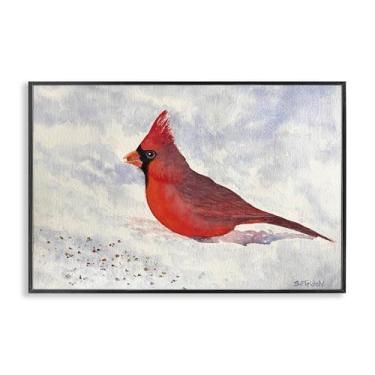 Imagem de Stupell Industries Cardeal vermelho em arte giclée emoldurada preta de neve, design por Stephanie Fielden, 76 x 50 cm