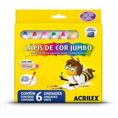 Imagem de Lápis de COR Jumbo 6 Cores com Apontador Pacote com 06 - Acrilex