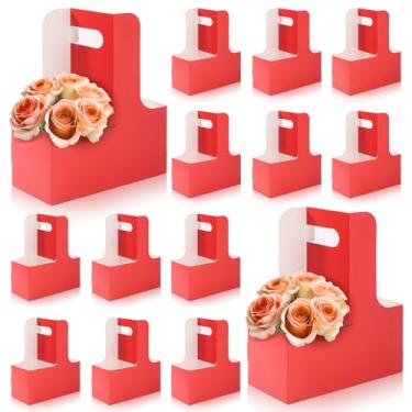 Imagem de Bakbania Porta-copos de 2 xícaras com alça para copo de papelão, pacote com 40, saco de presente floral, caixa de embalagem para bebidas quentes ou frias, serviço de entrega de comida (vermelho)