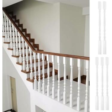 Imagem de LGEOELIAS Balaústres de escada balaústres de escada de madeira branca poste interno, coluna decorativa de eixos de corrimão de escada, barra reta de sistema de corrimão de escada de 95 cm/37,4 pol