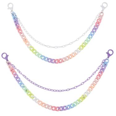 Imagem de GORGECRAFT 2 peças, 2 cores, calça arco-íris, chaveiro, corrente jeans colorida de camada dupla com fecho lagosta, roxo, branco, cintura, bolso, acessórios para calças hip hop, jeans, shorts, shows