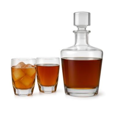 Imagem de Conjunto de decantadores de bebidas – Decantador de cristal feito nos EUA + 2 copos com design de chama – Conjunto ousado de coquetel e tequila para bar doméstico – Presente elegante para amantes de