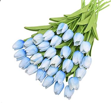 Imagem de ATAAY Flores artificiais, 31 peças/lote, tulipa artificial, poliuretano, lírio, flor falsa, decoração de casamento, decoração de festa de casa, flor artística (roxo1), acessórios para casa (azul claro