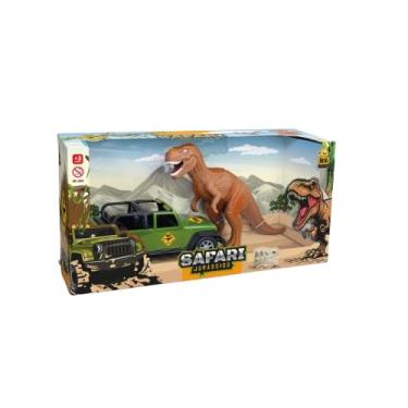 Imagem de Conjunto Safari de Brinquedo com Dinossauros T-Rex e Jipe Verde, Kit Aventura Jurássica