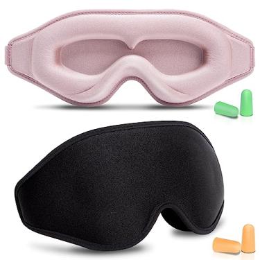 Imagem de BeeVines Pacote com 2 máscaras de dormir 3D para extensões de cílios postiços para homens e mulheres, máscara de olho para dormir com alça ajustável, 100% blackout para olhos venda noturna para ioga e
