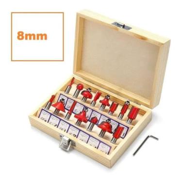 Imagem de Jogo 15 Fresas 8mm Para Tupia + Estojo Madeira - led