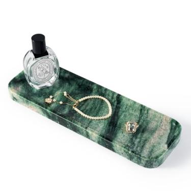 Imagem de Koville Bandeja organizadora de mármore para pia de banheiro, bandeja organizadora de pedra natural de 30,5 x 10 cm para bancada de cômoda de cozinha, bandejas de mármore decorativas retangulares para