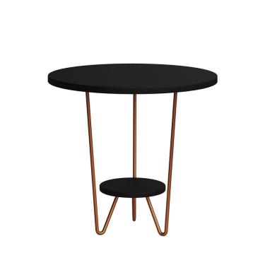 Imagem de Mesa Lateral Redonda Industrial Italy Ferro Cobre e Tampo Preto