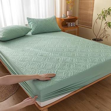 Imagem de Protetor de colchão capa de colchão capa contra poeira capa de colchão com bolso profundo à prova d'água leve respirável roupa de cama macia sem ruído lençol com elástico verde claro||solteiro: 89 cm
