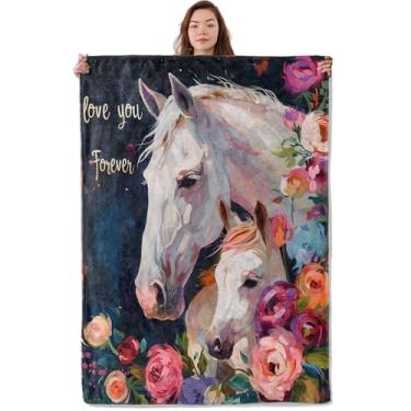 Imagem de UNDAHIS Cobertor de cavalo Love You Forever, cobertor macio e aconchegante de flores presentes para adultos, crianças, mulheres, cobertores de flanela leve e confortável para sofá, viagem, cama