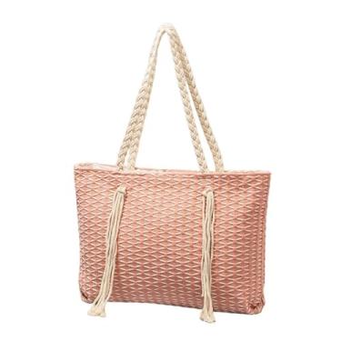 Imagem de GJHFCXSO Bolsa Tote Feminina de Tecido, Bolsa de Ombro Estilosa com Zíper, Bolsa Grande Casual para Trabalho, Férias, Praia,Pink