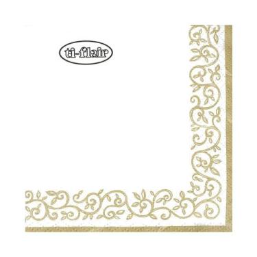 Imagem de Guardanapo de Papel Branco com Design de Ouro Lateral Ti-flair 24x24cm