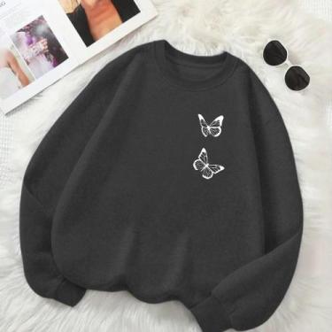 Imagem de Moletom Feminino GOLA CARECA Estao Borboletas Delicada Inverno Frio Fo