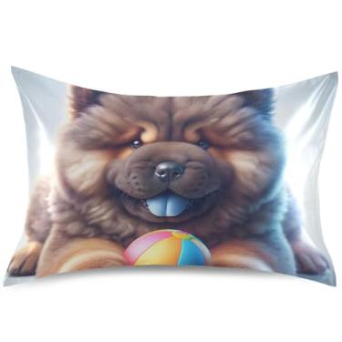 Imagem de Chow Chow Dog Lindas Fronhas de Cetim Cetim Fronhas Refrescantes Padrão Moderno Queen King Travesseiros Decoração de Cama Tamanho Padrão, 66 cm x 50 cm