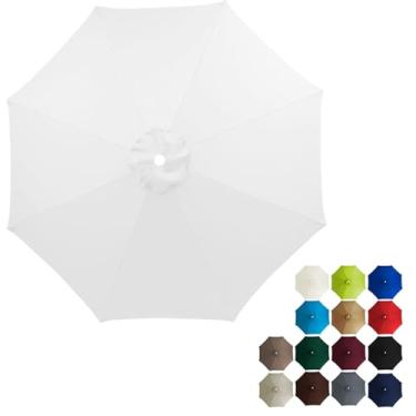 Imagem de Capa de reposição para guarda-sol de pátio com 6 nervuras e 8 nervuras, vários tamanhos, de 2 a 3 metros, tecido para cobertura externa, proteção solar, resistente à água(White,250cm/8.2ft(8 Ribs))