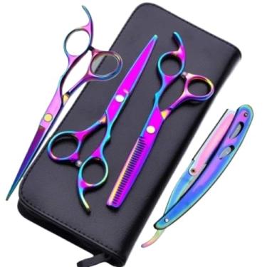 Imagem de Kit 3 Tesouras Fio Navalha Desfiadeira Profissionais Para Cabeleireiro/Barbeiro (ROXO)