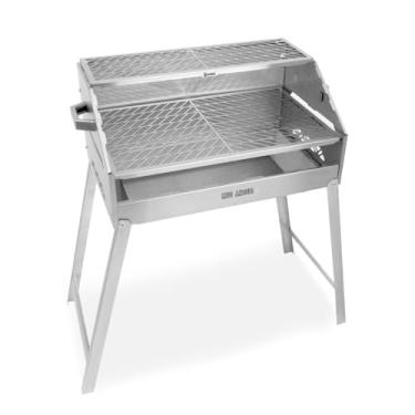 Imagem de Churrasqueira Aço Inox A Carvão Duas Grelhas Mec Angus 65x40 Chão Parede Portátil Desmontável Resistente Mec Grill