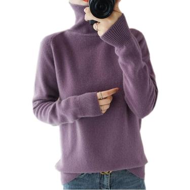 Imagem de Moda Feminina Gola Alta Cashmere Pullover, Purple, L