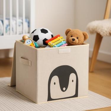 Imagem de Caixa Organizadora Infantil Brinquedos Linho Tampa Baú Animal Box Oky's (PINGUIM)