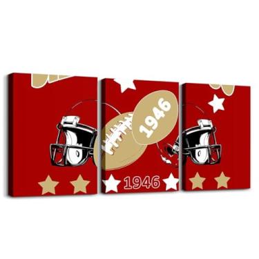 Imagem de Feelyou 3 peças de arte de parede em tela de futebol americano para sala de estar São Francisco decoração de parede para sala de jantar quarto banheiro fãs de futebol presentes pintura de pôster para