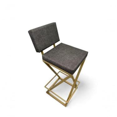 Imagem de Banqueta Zênite Com Encosto Estofada Metalon Dourado Cinza - 75cm - Ca