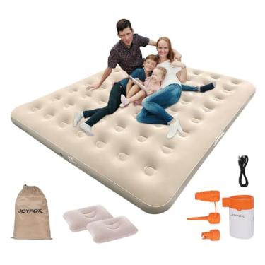 Imagem de JOYFOX Colchão Inflável 3 Pessoas 200x180x23cm com Almofadas, Bomba de Lítio Recarregável e Bolsa de Transporte – Cor Creme