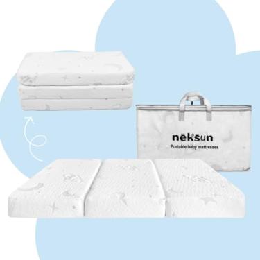 Imagem de NEKSUN Colchão dobrável Pack and Play, colchão de bebê de espuma viscoelástica 96 x 66 cm e espuma de alta densidade para pacote N Play, colchões dobráveis para bebês e crianças, respirável e lavável