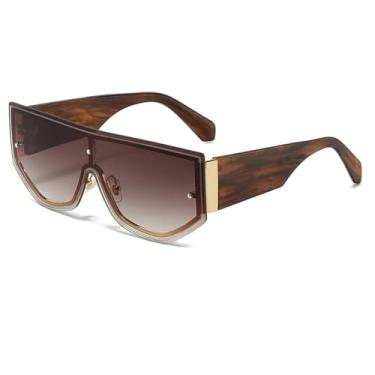 Imagem de Óculos de sol grandes sem aro, femininos e masculinos, sem armação, proteção UV400 (dourado-marrom)