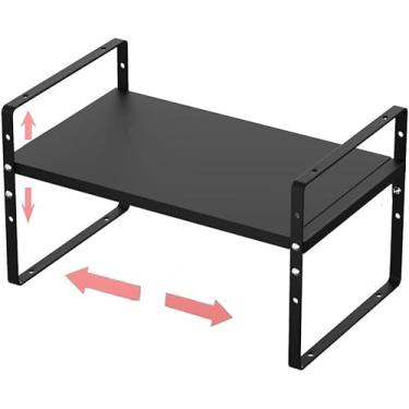 Imagem de Prateleira de armário empilhável expansível para temperos em prateleira de armário de cozinha organização de armário empilhável rack de especiarias cozinha despensa bancada armazenamento grande/preto 1 pacote