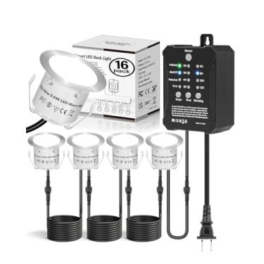 Imagem de HIBOITEC Kit De Iluminação Embutida Para Deck Baixa Tensão Com Transformador, Temporizador Regulável E Sensor Fotocélula, Led Externa À Prova D'Água Ip67 4000K Escada, Degraus, Jardim Quintal, 16 Pa