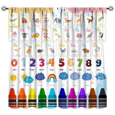 Imagem de Nitmbi Alfabeto ABC Cortinas para crianças, desenho animado colorido padrão de aprendizagem de animais, cortina de janela com 2 painéis, para meninas, meninos, quarto de bebê, decoração de berçário