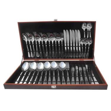 Imagem de Faqueiro de Luxo Inox 24 42 Peças com Caixa de Madeira Conjunto Comple