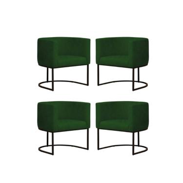 Imagem de Kit 4 Poltronas Reforçada Decorativa Sala Gabriela Base Ferro Preta Suede