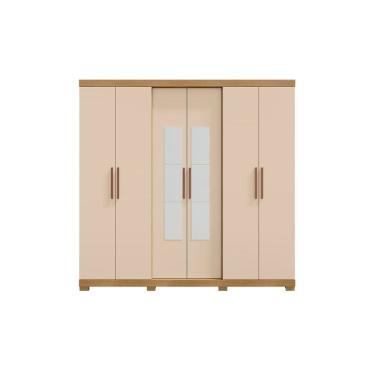 Imagem de Guarda Roupa Barcelos Casal 6 Portas e 4 Gavetas Com Espelho Carvalho Americano Off White EdeCasaMoveis