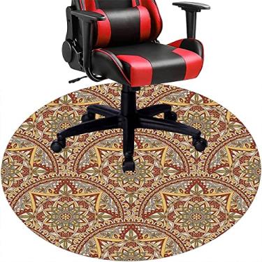 Imagem de Tapete de cadeira de mesa mandala, textura estilo mandala, tapete de cadeira de mesa para piso de madeira de escritório em casa, protetor de piso de pilha baixa, redondo 119 cm