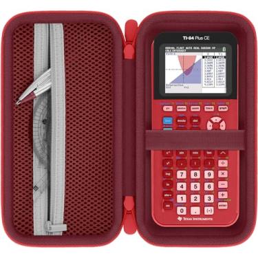 Imagem de Baval Estojo de transporte rígido compatível com calculadora Texas Instruments TI-84 Plus CE/TI-Nspire CX II CAS (caixa vermelha escura, zíper vermelho)