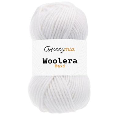 Imagem de HobbyMia Fio de lã Woolera Maxi - 100 g / 109 jardas - (5) Peso volumoso - 75% acrílico, 25% lã (branco, 1 novelo)