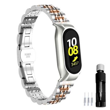 Imagem de Gheper Pulseira de relógio de metal compatível com Samsung Galaxy Fit2 SM-R220 de aço inoxidável, moldura protetora, design de pulseira de substituição para acessório para smartwatch Fit 2 SM-R220