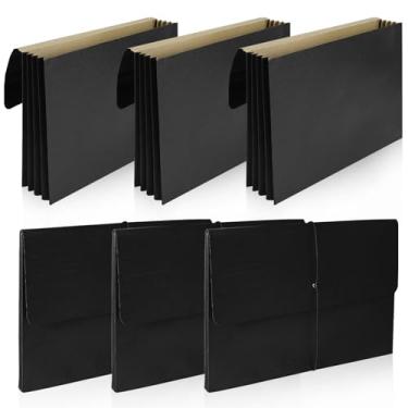 Imagem de Stranthother Pasta de arquivo expansível de 6 peças com aba, organizador de documentos, carteira, carteira de arquivos, organizador de documentos com fecho de cordão elástico, marrom