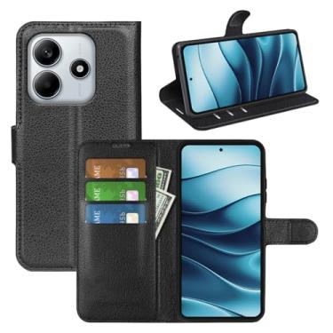 Imagem de Kezaizhe Capa flip para Xiaomi Redmi Note 14 Note14 4G carteira de couro PU capa protetora magnética para celular capa fólio livro com suporte e compartimentos para cartão (preto)