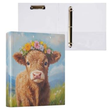 Imagem de Fichários redondos de vaca Highland 3 cm, flor de caubói, 3 anéis, prancheta para escritório, escola, material de trabalho, pasta de arquivos, capacidade de 200 folhas, fácil de abrir
