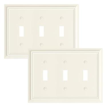 Imagem de Pacote com 2 placas de interruptor de luz tripla, capas decorativas de fibra de bambu natural durável, placa de parede de 3 grupos, resistente à corrosão