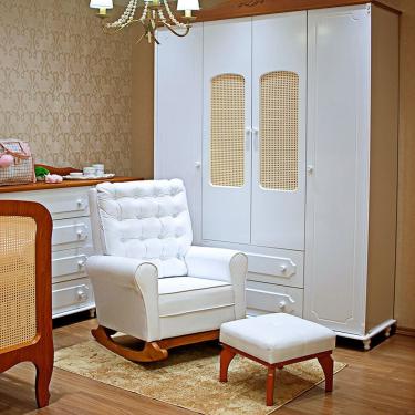 Imagem de Poltrona De Amamentação Paris Base Balanço C/ Puff Retrô Courino Branco